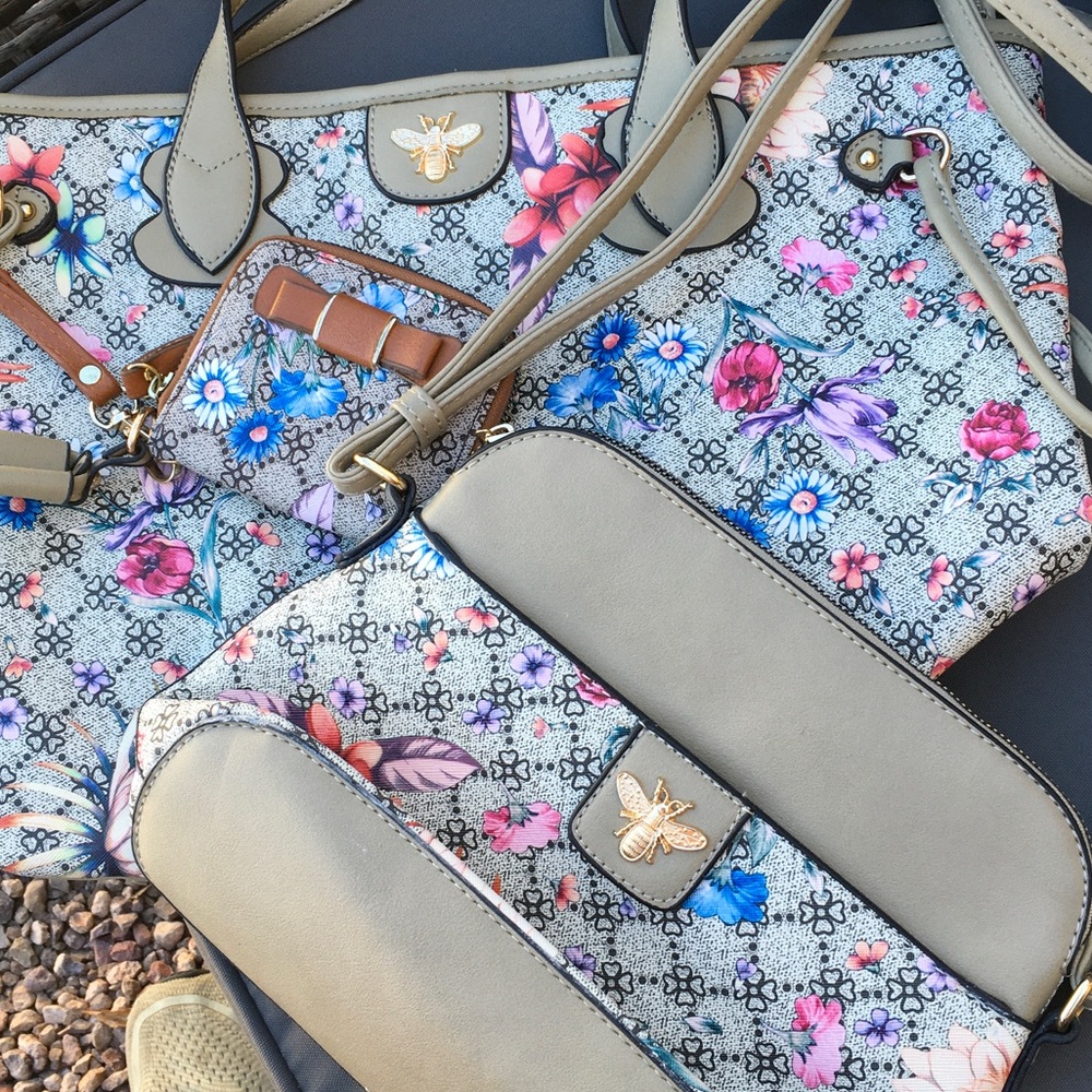 Floral Gray Women's Bag 3 piece Set